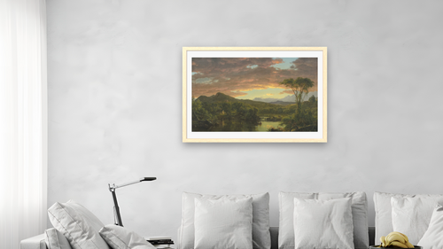 A Country Home by Frederic Edwin Church, shown at 28 × 42 in (71.1 × 106.7 cm) in Arber Natural, living [arteriel-render:v6:room_a:28x42@57,38]
