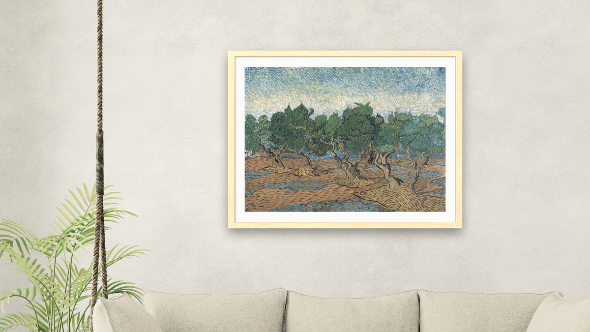 Olive grove by Vincent van Gogh, shown at 32 × 40 in (81.3 × 101.6 cm) in Arber Natural, living
