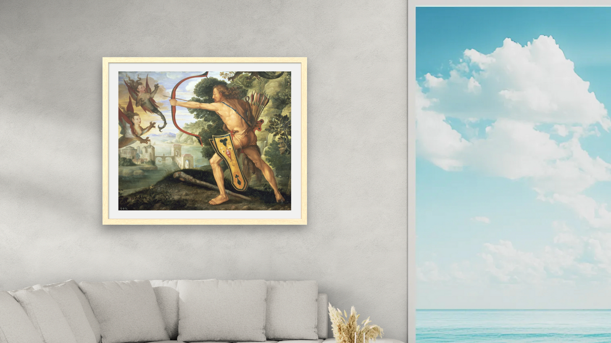 Hercules and the Stymphalian birds by Albrecht Dürer, shown at 32 × 40 in (81.3 × 101.6 cm) in Arber Natural, living
