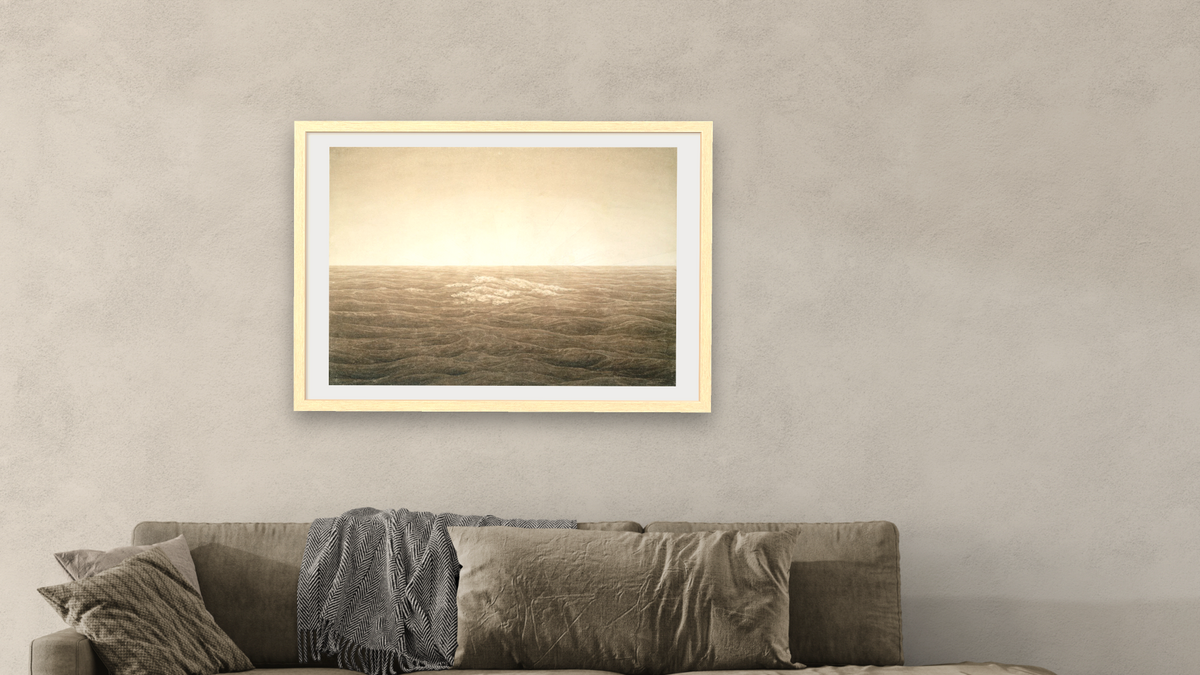 Sea at Sunrise by Caspar David Friedrich, shown at 28 × 42 in (71.1 × 106.7 cm) in Arber Natural, living