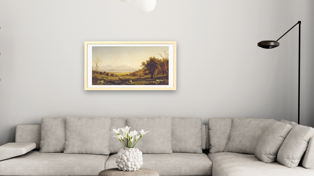 Lake George from Bolton's Landing by Alfred Thompson Bricher, shown at 20 × 40 in (50.8 × 101.6 cm) in Arber Natural, living