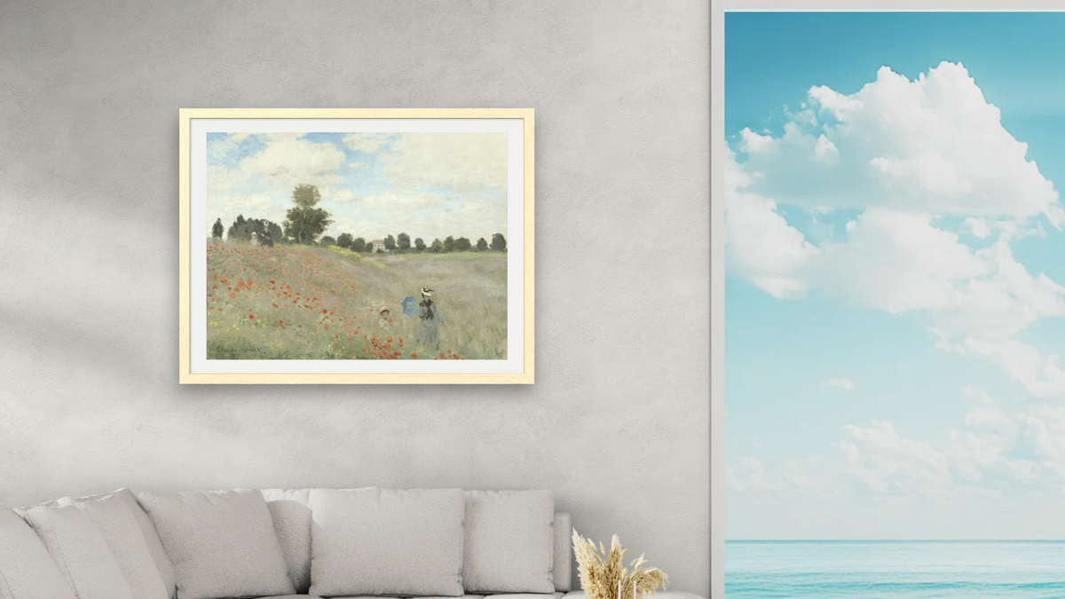Wild Poppies Near Argenteuil by Claude Monet, shown at 30 × 40 in (76.2 × 101.6 cm) in Arber Natural, living