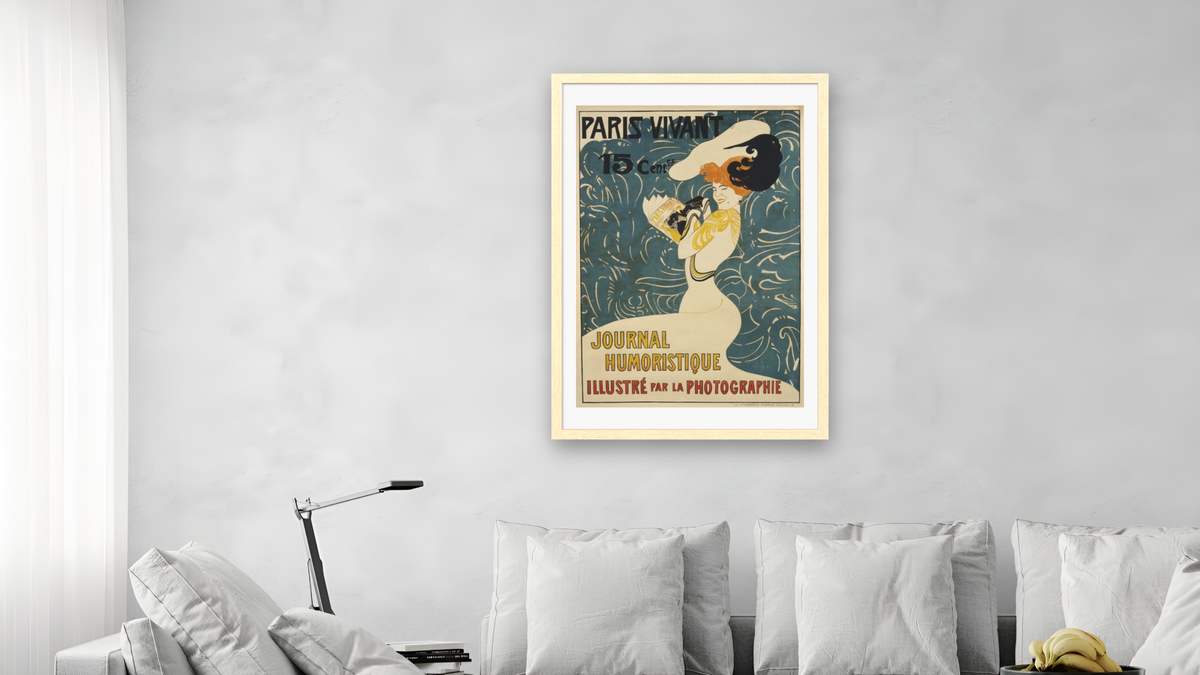Paris Vivant Poster by Edmond Marie Petitjean, shown at 28 × 42 in (71.1 × 106.7 cm) in Arber Natural, living