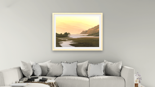 A Perfect Evening, shown at 30 × 40 in (76.2 × 101.6 cm) in Arber Natural, living [arteriel-render:v6:room_a:30x40@50,36]