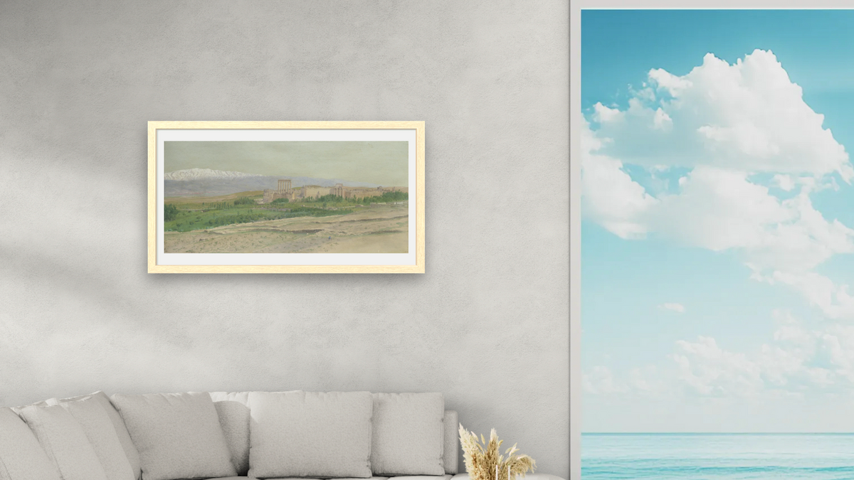 View of Baalbek by Frederic Edwin Church, shown at 20 × 40 in (50.8 × 101.6 cm) in Arber Natural, living