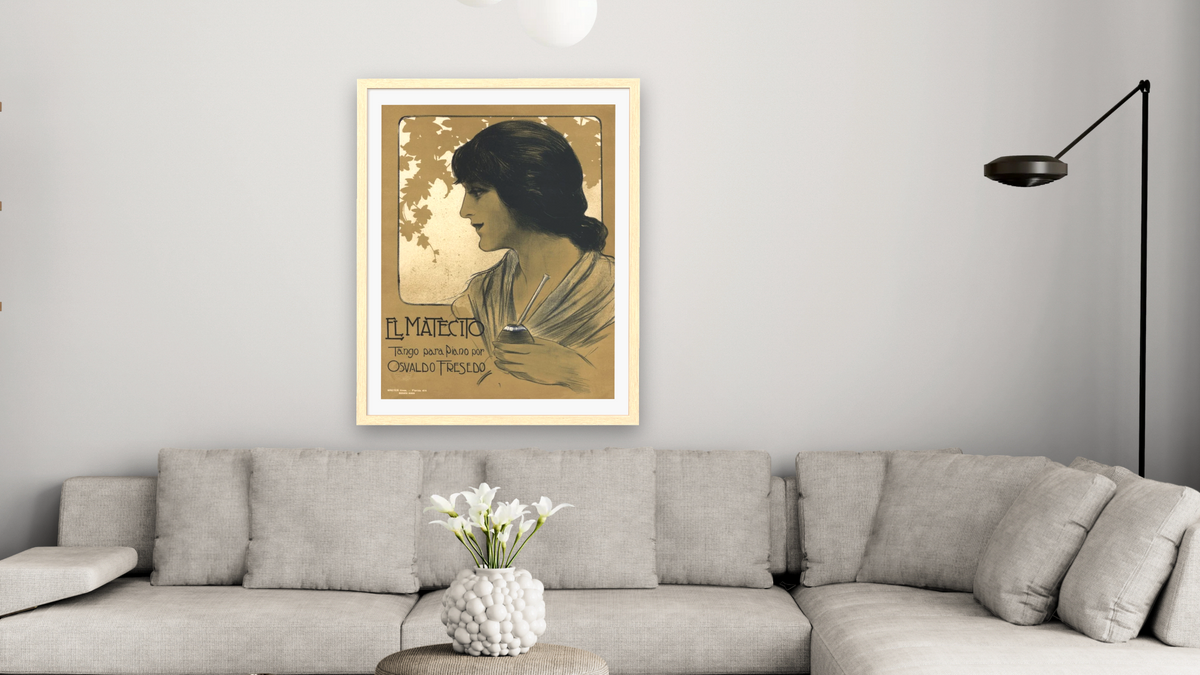 El Matecito Music Sheet Cover, shown at 30 × 40 in (76.2 × 101.6 cm) in Arber Natural, living