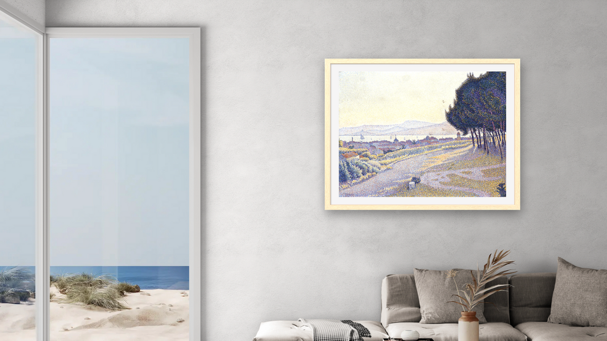 Pinewood, St. Tropez by Paul Signac, shown at 32 × 40 in (81.3 × 101.6 cm) in Arber Natural, living