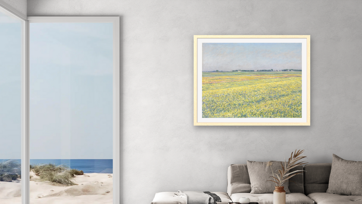 The plain of Gennevilliers, yellow fields by Gustave Caillebotte, shown at 32 × 40 in (81.3 × 101.6 cm) in Arber Natural, living