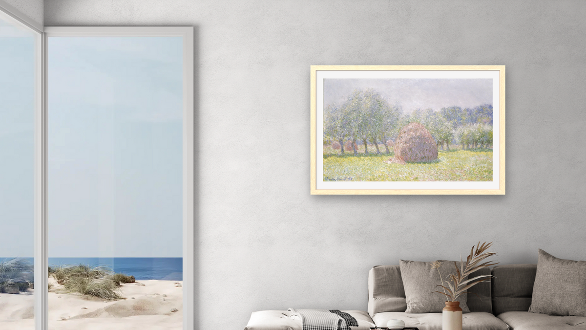 Grainstack by Claude Monet, shown at 28 × 42 in (71.1 × 106.7 cm) in Arber Natural, living