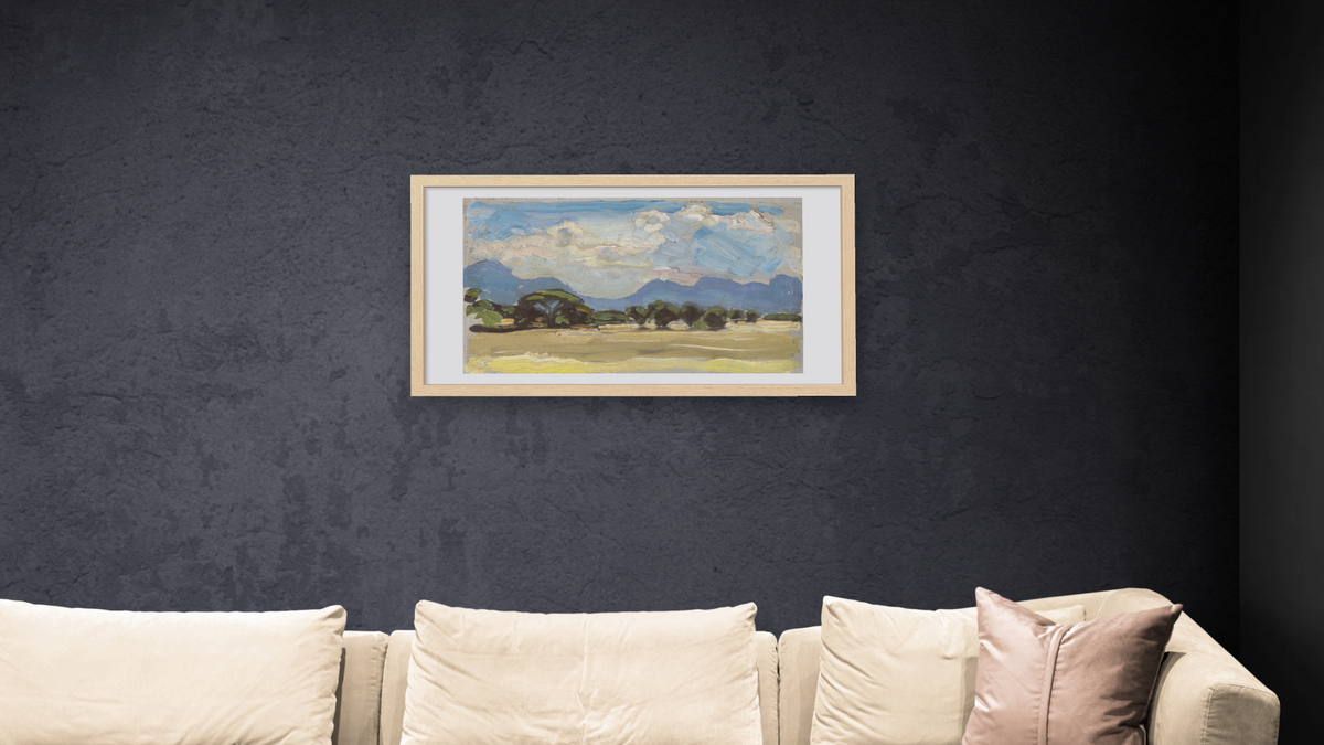 Sketch of Serengeti by Jane Peterson, shown at 20 × 40 in (50.8 × 101.6 cm) in Arber Natural, living