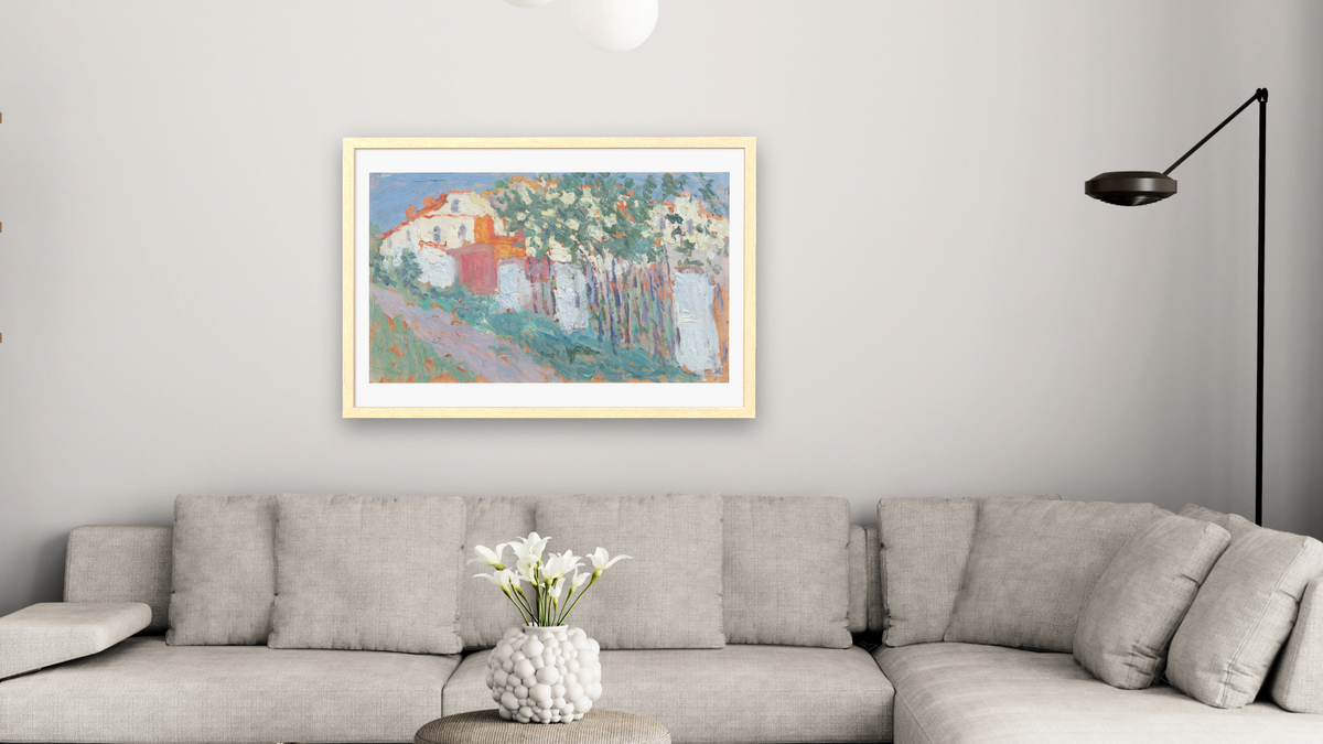 Summer (or House and Garden) by Kazimir Malevich, shown at 28 × 42 in (71.1 × 106.7 cm) in Arber Natural, living
