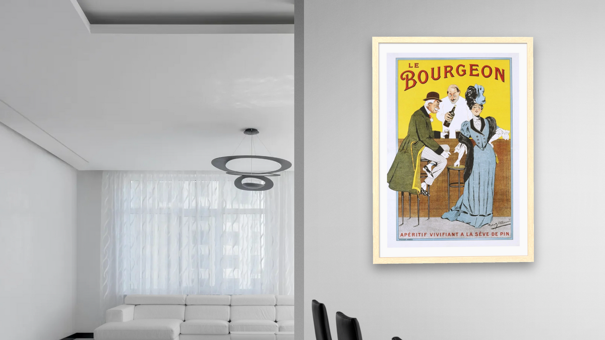 Le Bourgeon Poster by Robert Allouard, shown at 28 × 42 in (71.1 × 106.7 cm) in Arber Natural, dining