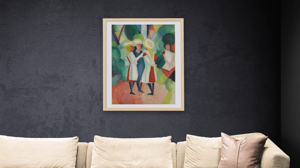 Three Girls in Yellow Straw Hats by August Macke, shown at 30 × 40 in (76.2 × 101.6 cm) in Arber Natural, living