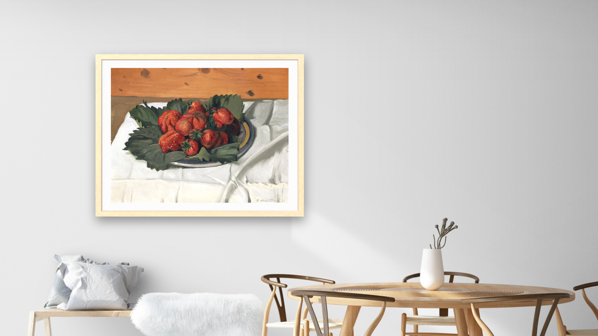 Still Life with Strawberries by Félix Vallotton, shown at 32 × 40 in (81.3 × 101.6 cm) in Arber Natural, dining