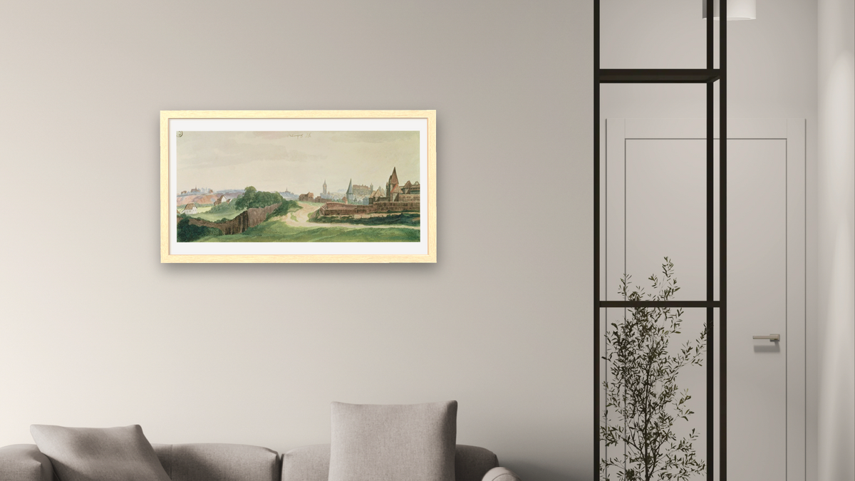 View of Nuremberg by Albrecht Dürer, shown at 20 × 40 in (50.8 × 101.6 cm) in Arber Natural, living