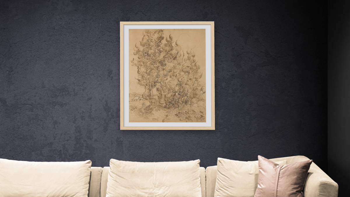 Cypresses by Vincent van Gogh, shown at 30 × 40 in (76.2 × 101.6 cm) in Arber Natural, living