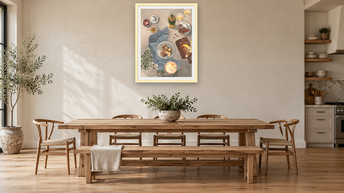 Breakfast of Champions by Catherine Gerke, shown at 30 × 40 in (76.2 × 101.6 cm) in Arber Natural, kitchen