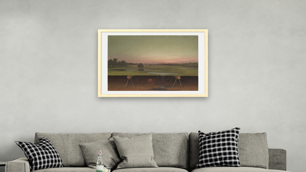 Gremlin in the Studio by Martin Johnson Heade, shown at 28 × 42 in (71.1 × 106.7 cm) in Arber Natural, living
