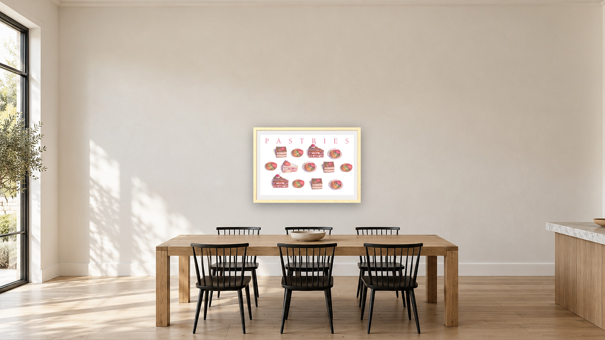 Pastries by Kirsten Söderlind, shown at 28 × 42 in (71.1 × 106.7 cm) in Arber Natural, kitchen