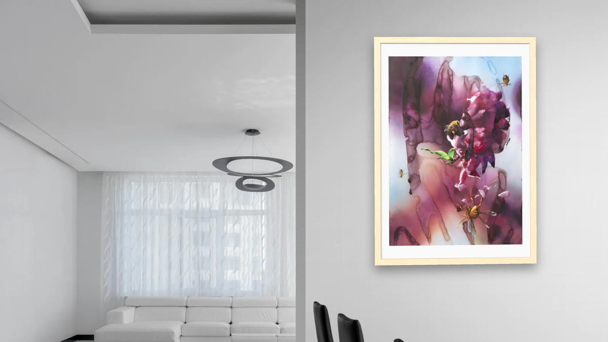 Cherry Blossoms by Alexis Rockman, shown at 28 × 42 in (71.1 × 106.7 cm) in Arber Natural, dining