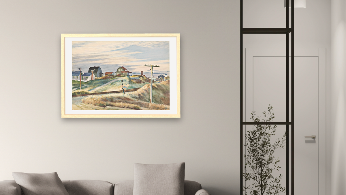 Cottages at North Truro by Edward Hopper, shown at 28 × 42 in (71.1 × 106.7 cm) in Arber Natural, living