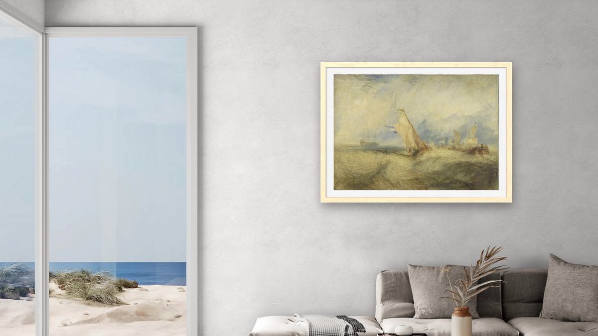 Van Tromp, going about to please his Masters, Ships a Sea, getting a Good Wetting by Joseph Mallord William Turner, shown at 30 × 40 in (76.2 × 101.6 cm) in Arber Natural, living