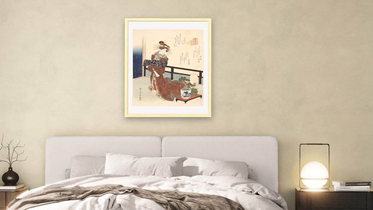 Miyako no hana 'Flower of the capital' by Yanagawa Shigenobu II, shown at 32 × 40 in (81.3 × 101.6 cm) in Arber Natural, bedroom