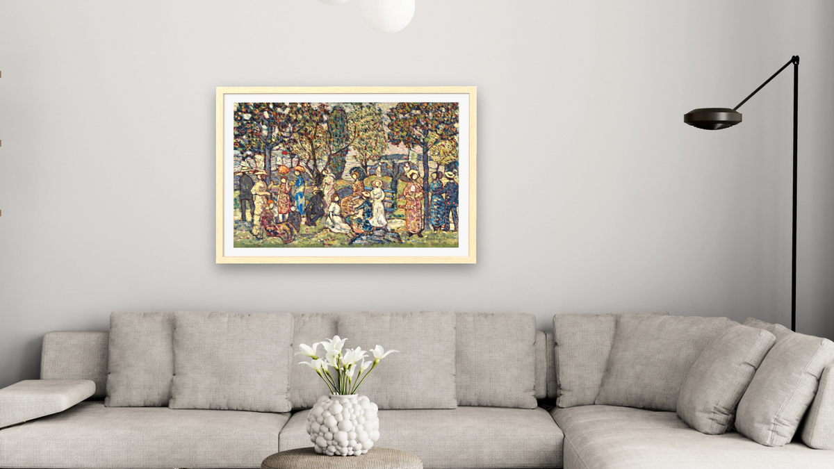 Autumn Festival by Maurice Brazil Prendergast, shown at 28 × 42 in (71.1 × 106.7 cm) in Arber Natural, living