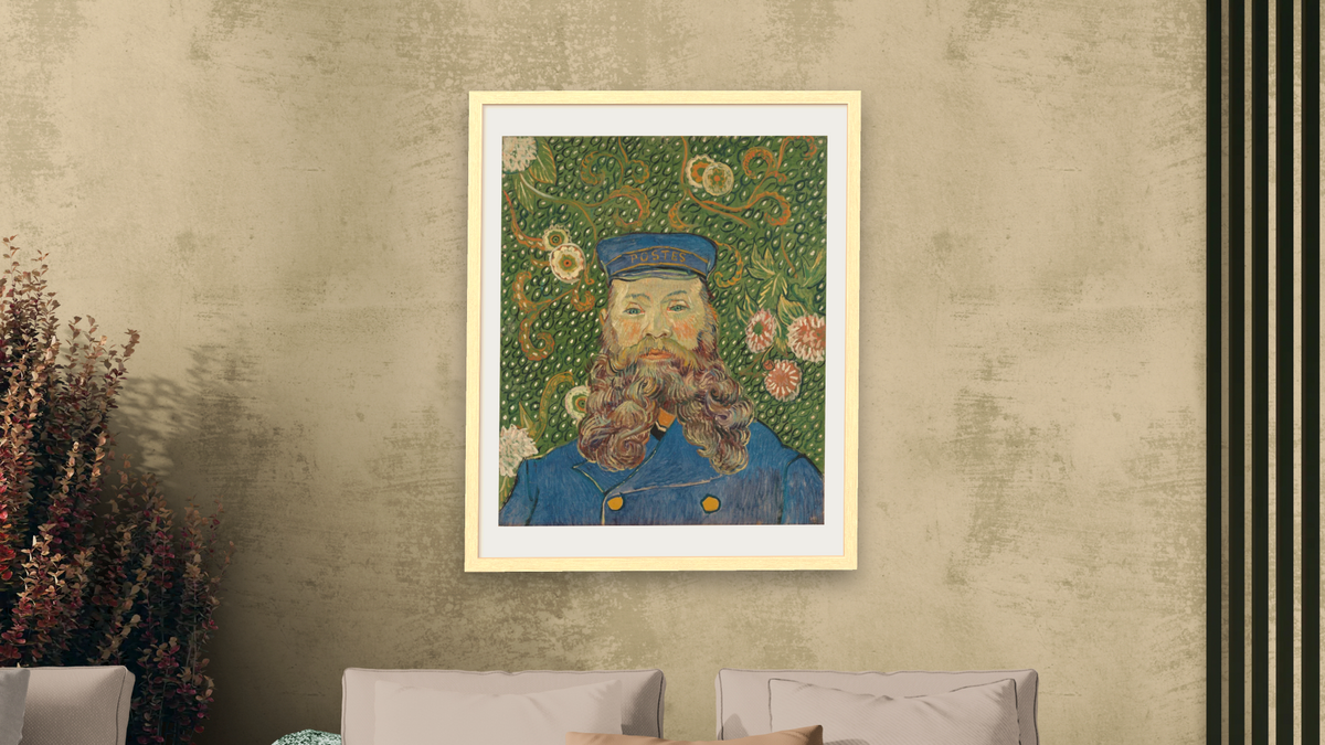 Portrait of Joseph Roulin by Vincent van Gogh, shown at 32 × 40 in (81.3 × 101.6 cm) in Arber Natural, living