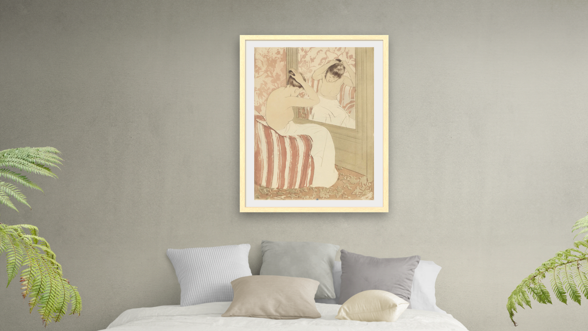 The Coiffure by Mary Cassatt, shown at 30 × 40 in (76.2 × 101.6 cm) in Arber Natural, bedroom