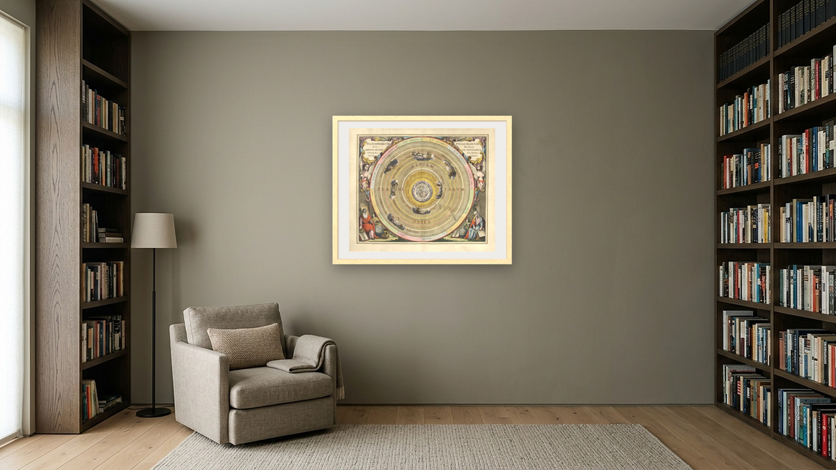 Plate 1 from Harmonia Macrocosmica by Andreas Cellarius, shown at 32 × 40 in (81.3 × 101.6 cm) in Arber Natural, library