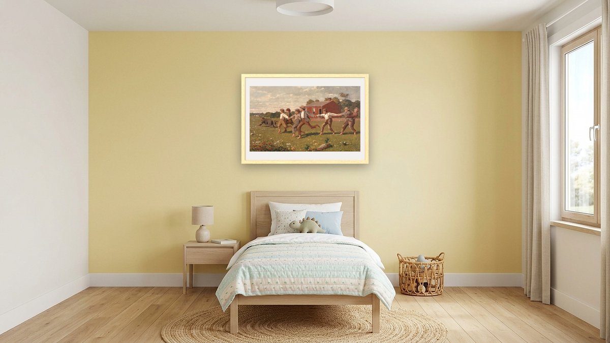 Snap the Whip by Winslow Homer, shown at 28 × 42 in (71.1 × 106.7 cm) in Arber Natural, kids' room