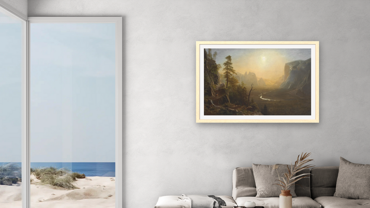 Yosemite Valley, Glacier Point Trail by Albert Bierstadt, shown at 28 × 42 in (71.1 × 106.7 cm) in Arber Natural, living