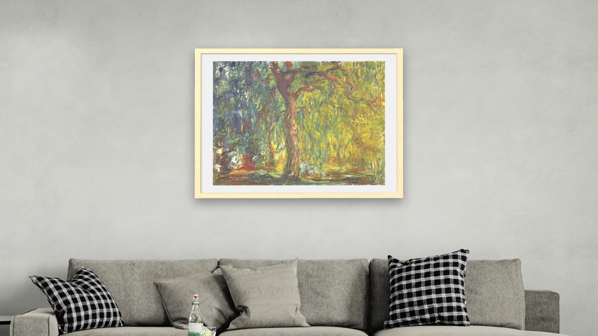 Weeping Willow by Claude Monet, shown at 32 × 40 in (81.3 × 101.6 cm) in Arber Natural, living