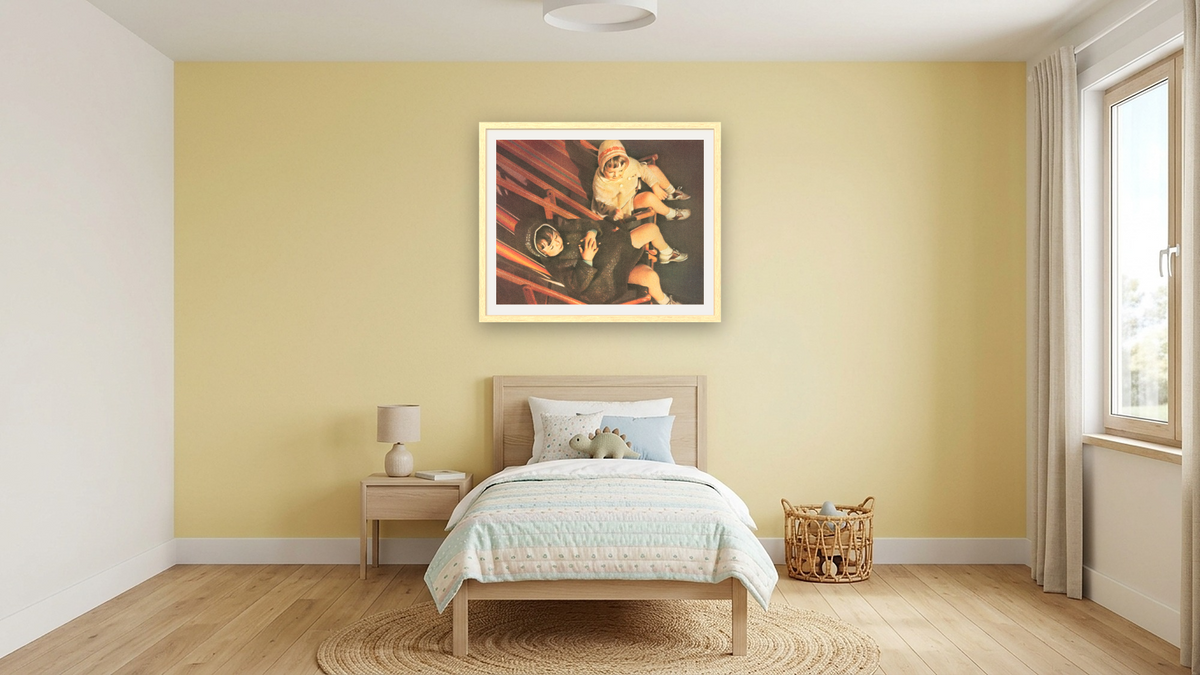 Shipside Morning by Kirsten Söderlind, shown at 32 × 40 in (81.3 × 101.6 cm) in Arber Natural, kids' room