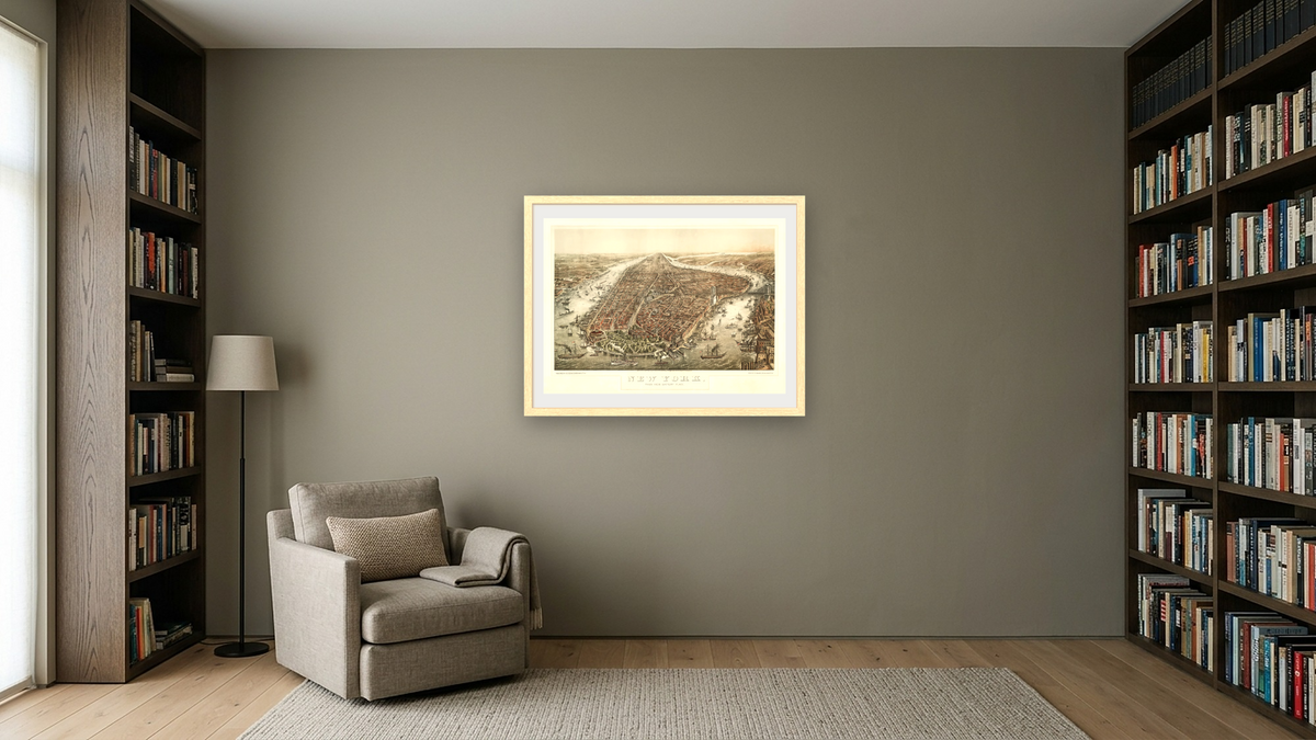 New York, taken from Battery Place by George Schlegel, shown at 30 × 40 in (76.2 × 101.6 cm) in Arber Natural, library