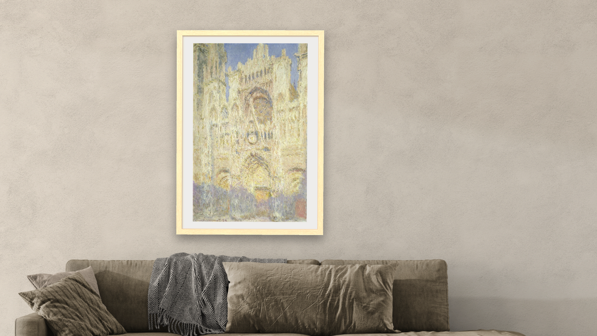 Rouen Cathedral at Sunset by Claude Monet, shown at 28 × 42 in (71.1 × 106.7 cm) in Arber Natural, living