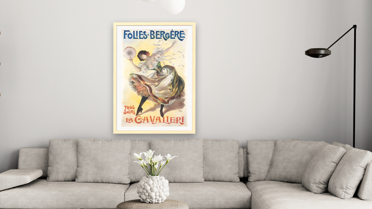 Folies Bergere Poster by Pal, shown at 28 × 42 in (71.1 × 106.7 cm) in Arber Natural, living