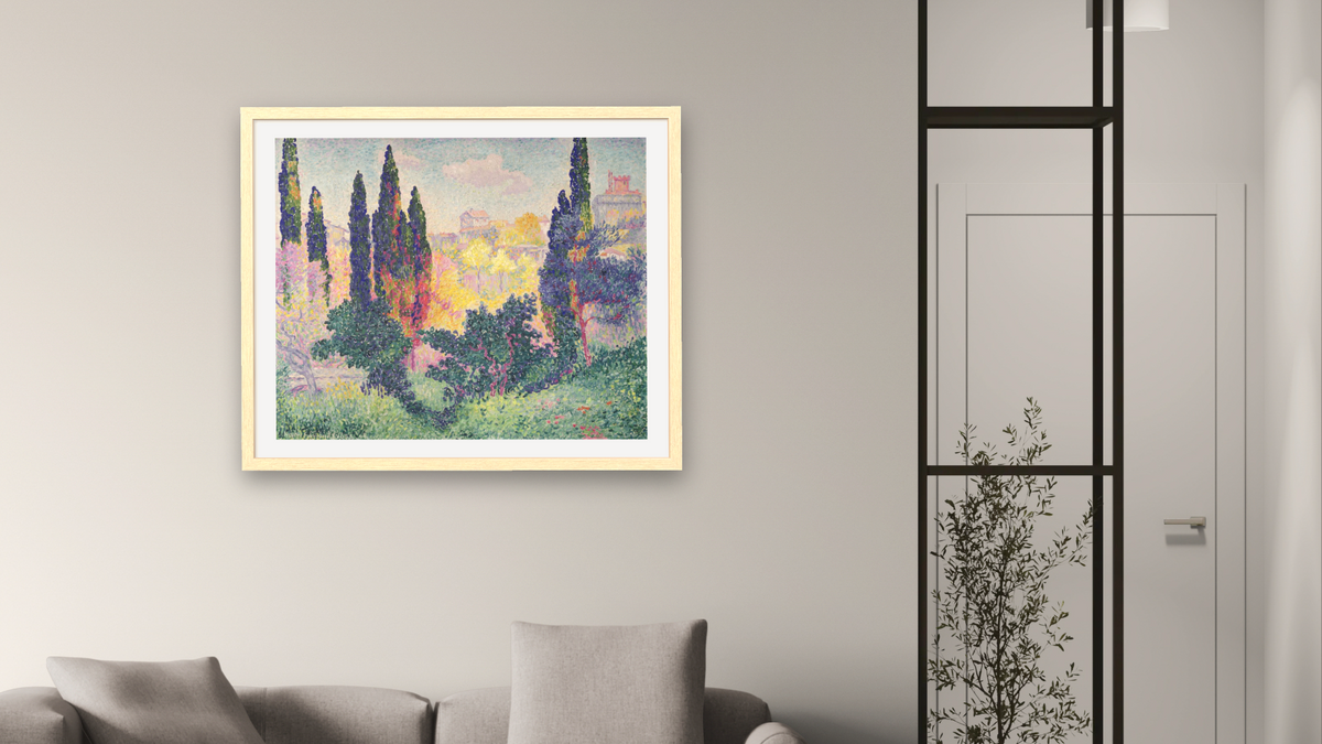 The Cypresses at Cagnes by Henri Edmond Cross, shown at 32 × 40 in (81.3 × 101.6 cm) in Arber Natural, living