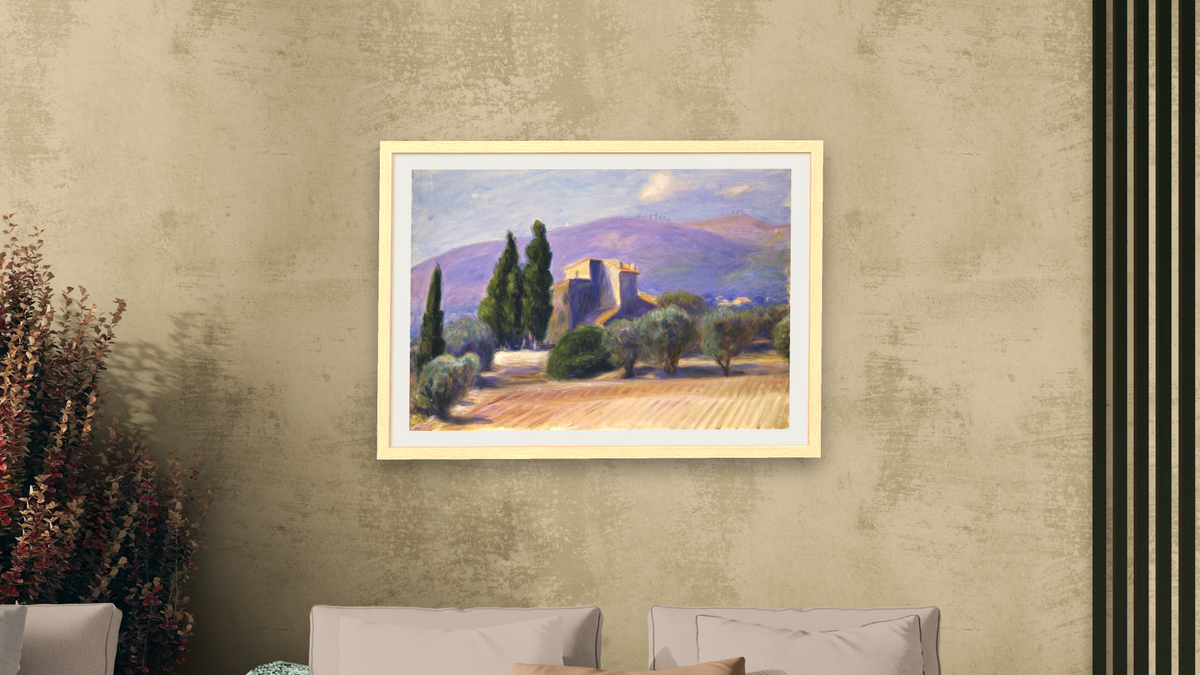 Farm House in Provence by William James Glackens, shown at 28 × 42 in (71.1 × 106.7 cm) in Arber Natural, living