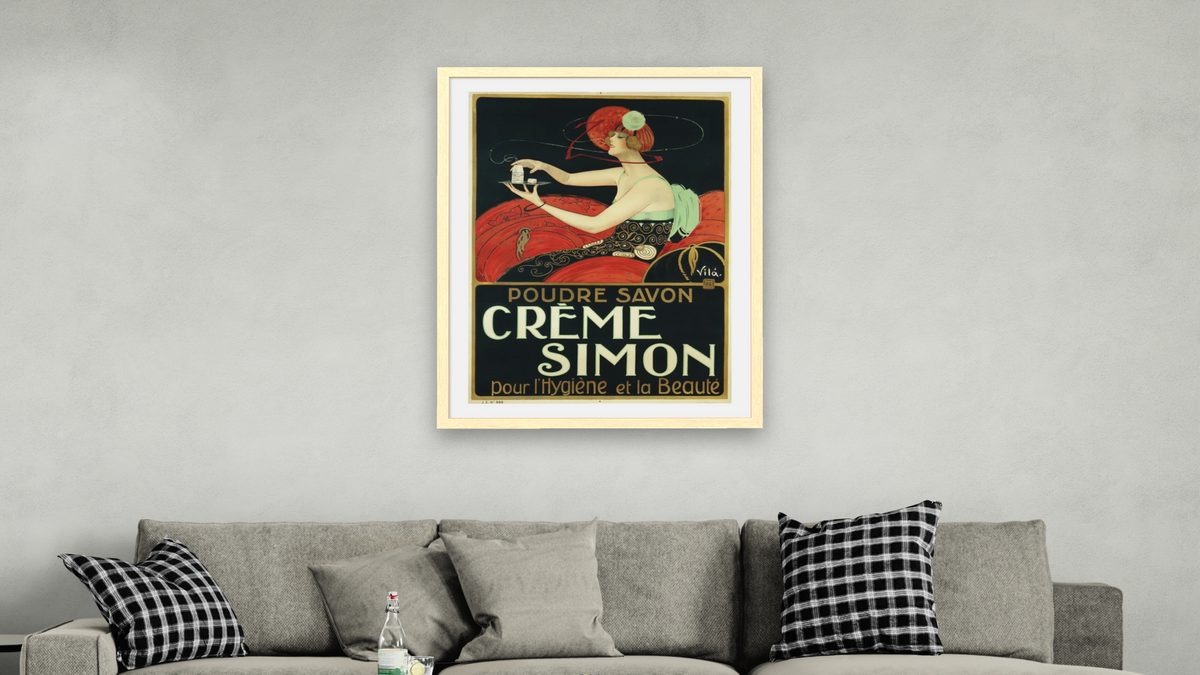 Creme Simon Poster by Joaquim Vayreda Vila, shown at 30 × 40 in (76.2 × 101.6 cm) in Arber Natural, living