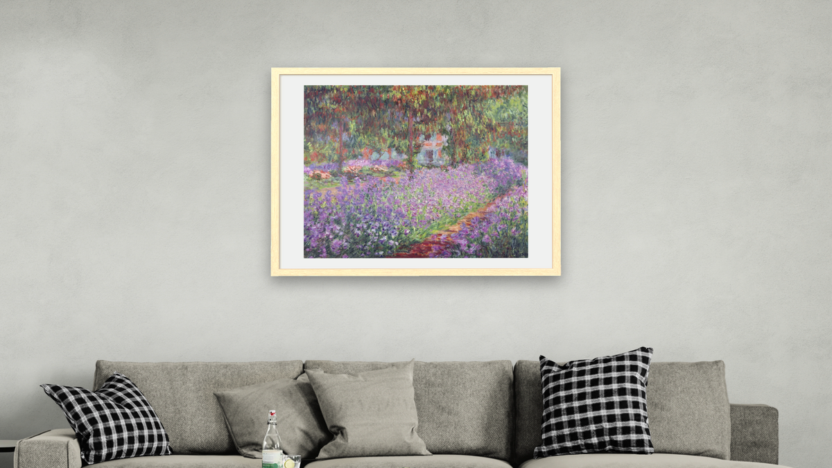 The Artist's Garden at Giverny by Claude Monet, shown at 32 × 40 in (81.3 × 101.6 cm) in Arber Natural, living