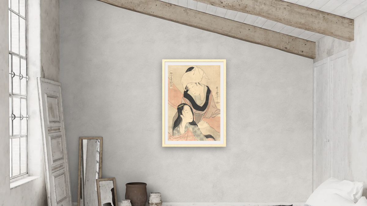 Hanging laundry to dry by Kitagawa Utamaro, shown at 28 × 42 in (71.1 × 106.7 cm) in Arber Natural, bedroom