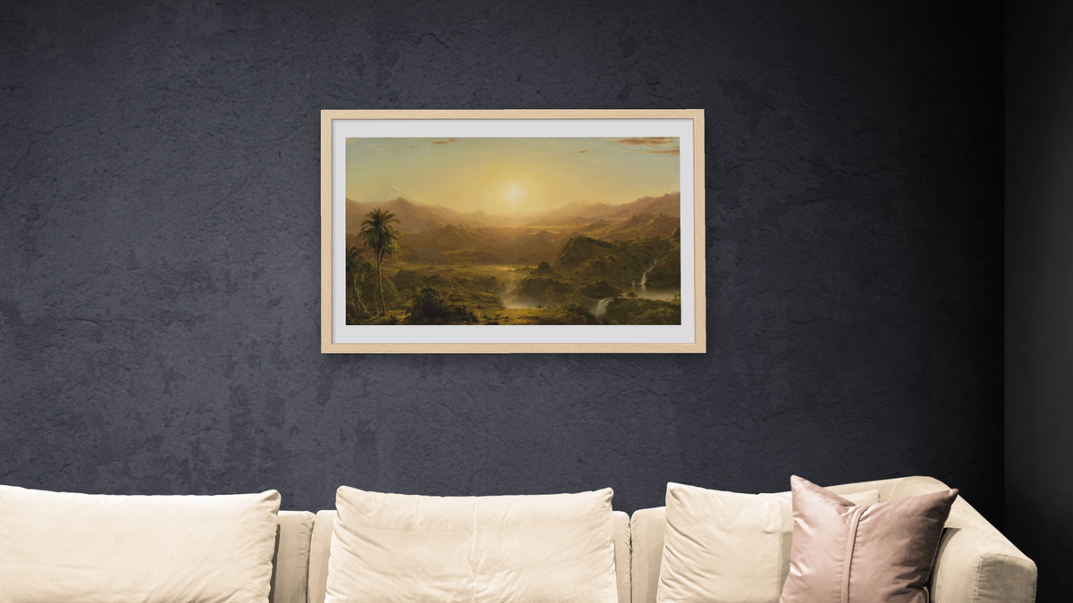 The Andes of Ecuador by Frederic Edwin Church, shown at 28 × 42 in (71.1 × 106.7 cm) in Arber Natural, living