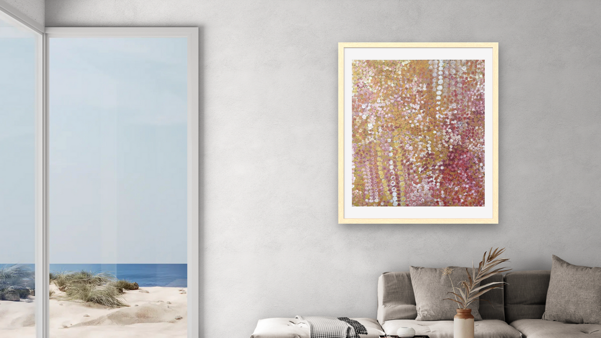 Bush Plum by Polly Ngale, shown at 32 × 40 in (81.3 × 101.6 cm) in Arber Natural, living