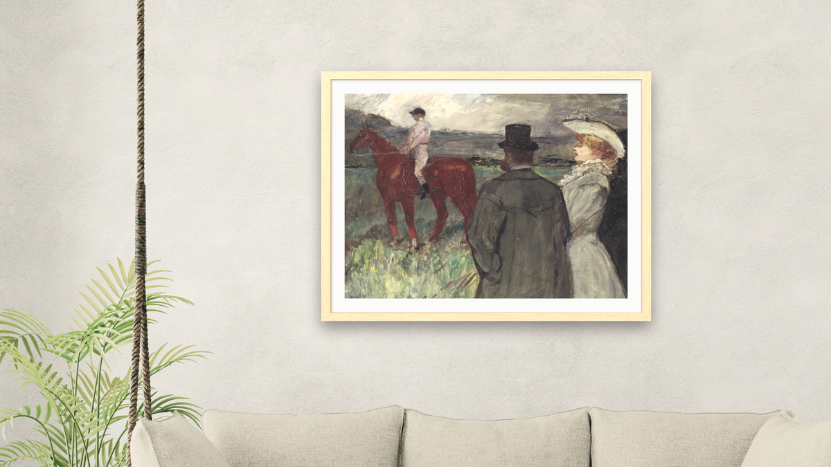 At the Racecourse by Henri de Toulouse-Lautrec, shown at 32 × 40 in (81.3 × 101.6 cm) in Arber Natural, living