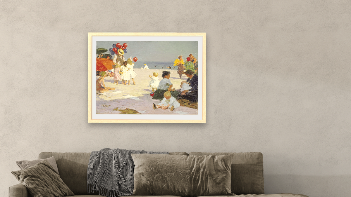 On The Beach by Edward Henry Potthast I, shown at 30 × 40 in (76.2 × 101.6 cm) in Arber Natural, living