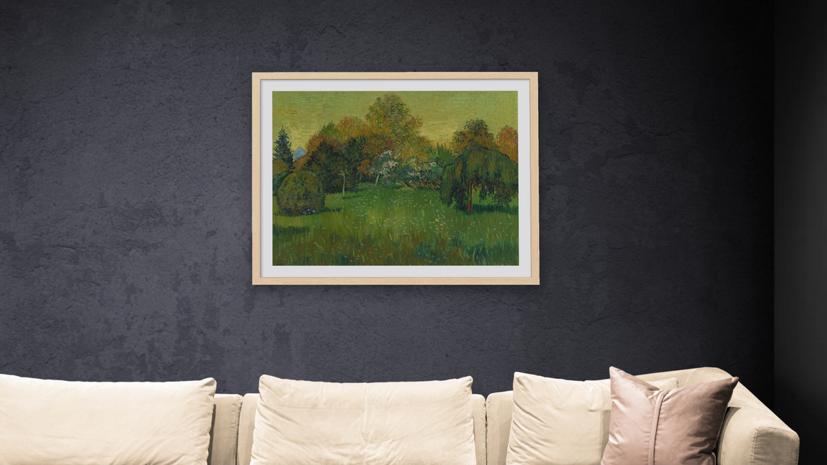 The Poet's Garden by Vincent van Gogh, shown at 32 × 40 in (81.3 × 101.6 cm) in Arber Natural, living