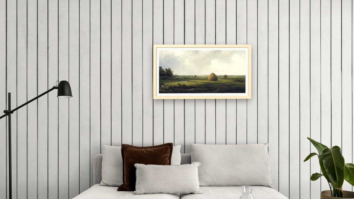 View of Marshfield by Martin Johnson Heade, shown at 20 × 40 in (50.8 × 101.6 cm) in Arber Natural, living