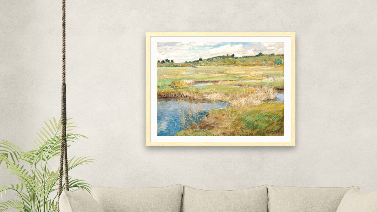 The Concord Meadow, Concord, Massachusetts by Childe Hassam, shown at 32 × 40 in (81.3 × 101.6 cm) in Arber Natural, living